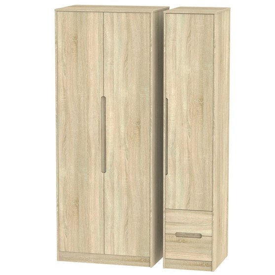 Monaco Tall Triple Plain + Drawer Wardrobe in Bardolino Oak - MON160BOBO.jpg