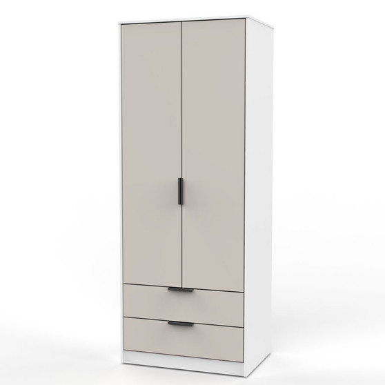 Hong Kong (Black Legs) Tall 2 Drawer Wardrobe in Kashmir Matt & White - HKB081KMWM (1).jpg