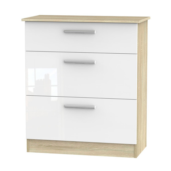 Contrast 3 Drawer Deep Chest in White Gloss & Bardolino Oak - CTR049WGBO.jpg
