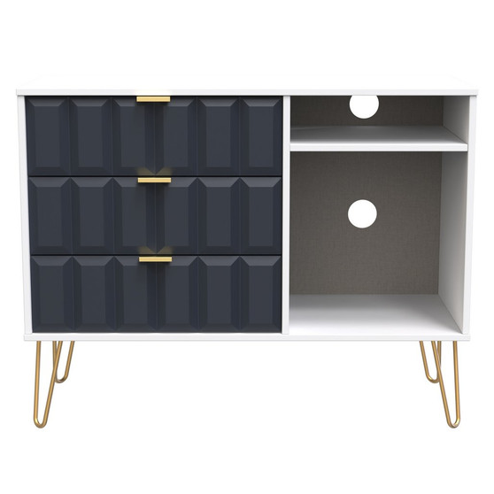 Cube 3 Drawer TV Unit with legs in Indigo Matt & White - CUF246IMWM (1).jpg