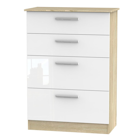 Contrast 4 Drawer Deep Chest in White Gloss & Bardolino Oak - CTR050WGBO.jpg