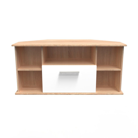 Knightsbridge Corner TV Unit in White Gloss & Bardolino Oak - KNI209WGBO (1).jpg