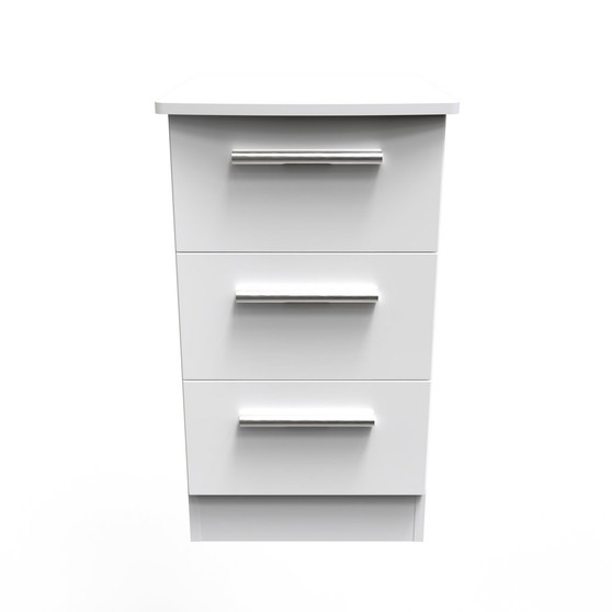 Knightsbridge 3 Drawer Bedside Cabinet in White Gloss & White - KNI001WGWM (1).jpg