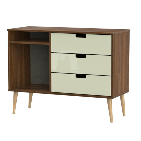 Shanghai 3 Drawer TV Unit with legs in Cream Gloss & Noche Walnut - SHA246CGNW.jpg