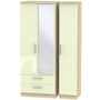 Contrast Tall Triple 2 Drawer Mirrored Wardrobe in Cream Gloss & Bardolino Oak - CTR142CGBO.jpg