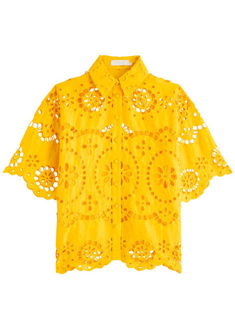 Pop embroidered cut-out linen shirt