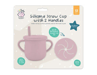 Silicone 2 Handle Straw Cup With Snack Cup Lid - Pink