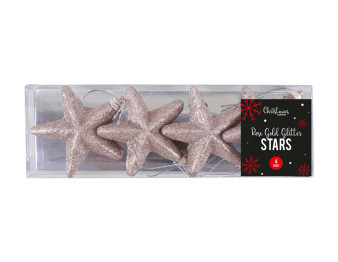 Rose Gold Glittered Star Christmas Tree Decorations - 4 Pack
