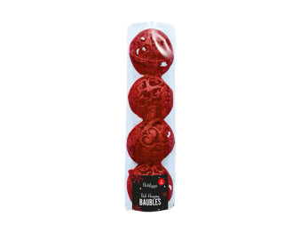Red Hanging Baubles - 4 Pack