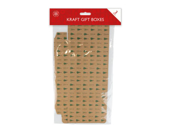 Kraft Printed Flat Pack Gift Boxes 3 Pack - Christmas Tree