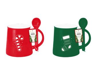 Christmas Embossed Mug with Spoon
