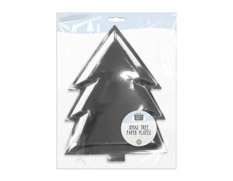 Foil Xmas Tree Paper Plates 6pk - Silver