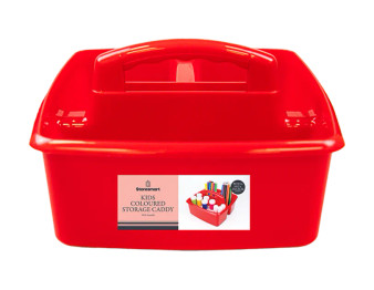 Kids Coloured Storage Caddy with Handle - Red