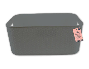 Rattan Effect Storage Box with Handles 13L - Charcoal