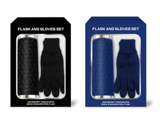 Stainless Steel Flask & Soft Touch Gloves Set - Assorted