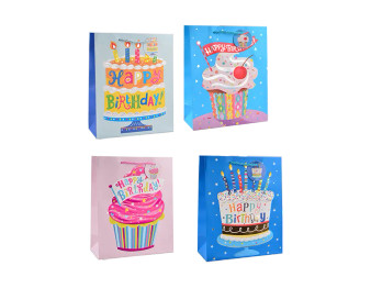 Childrens Foiled Birthday Cake Medium Gift Bag - Assorted