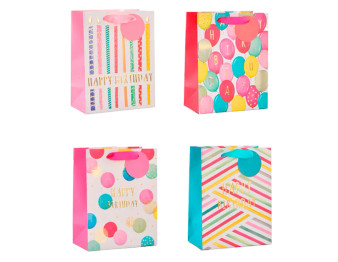Girls Foiled Embossed Happy Birthday Medium Gift Bag  - Assorted