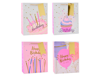Girls Foiled Embossed Birthday Medium Gift Bag - Assorted