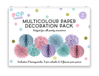 Pastel Multicolour Paper Decoration Pack 9pk