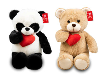 Valentines Plush Bear With Heart 49cm - Assorted
