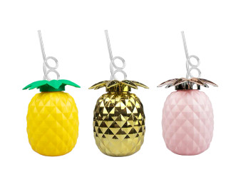 Pineapple Cup With Straw - Assorted