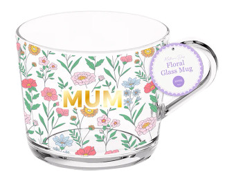 Mother's Day Floral Glass Mug 350ml