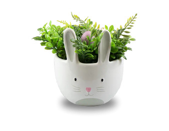 Easter Bunny Planter with Artificial Flowers