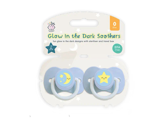 Glow In The Dark Soothers & Travel Box 2pk - Blue