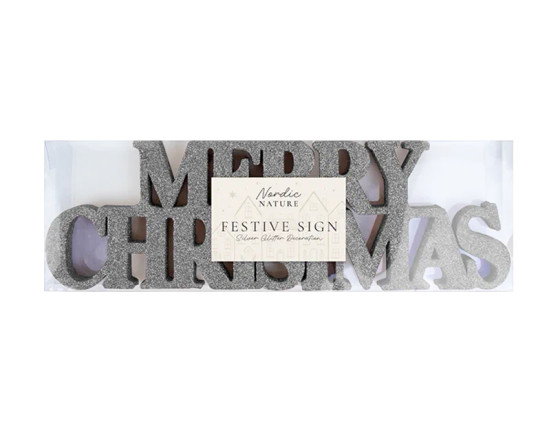 Silver Merry Christmas Glitter Sign