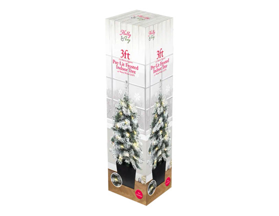 Pre-Lit Frosted Christmas Potted Tree 3ft