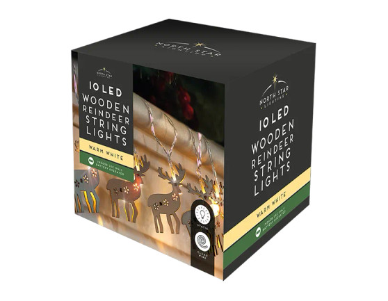 10 LED Wooden Reindeer String Lights 1.65M