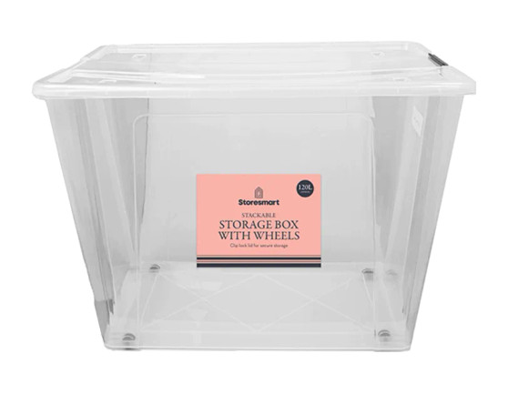 Clip Lid Storage Box With Wheels 120L