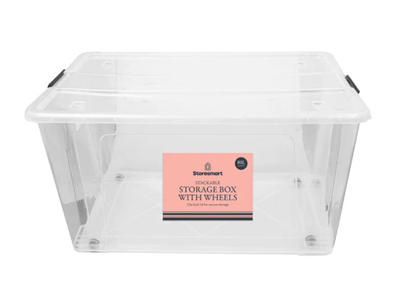Clip Lid Storage Box With Wheels 80L