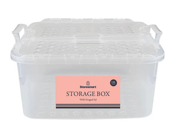 Storage Box with Hinged Lid 13L