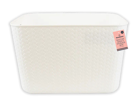 Rattan Effect Storage Box with Handles 20L - White