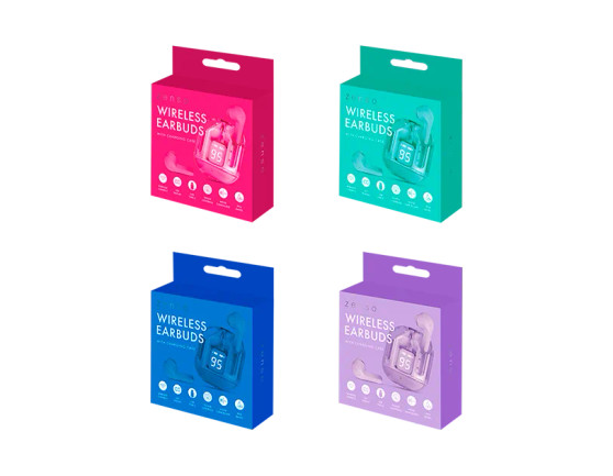 Coloured Wireless Earbuds with Digital Screen Charging Case