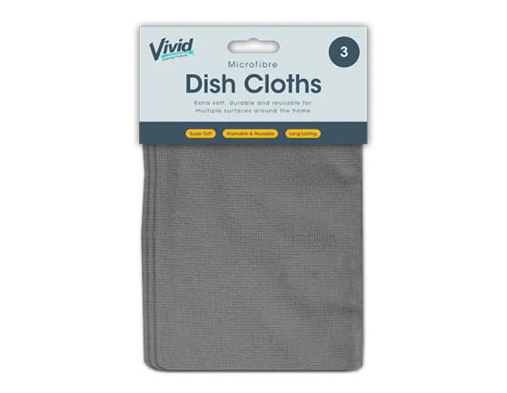 Microfibre Colour Dish Cloths 3pk
