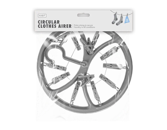 Circular Clothes Airer 12 Pegs - Grey