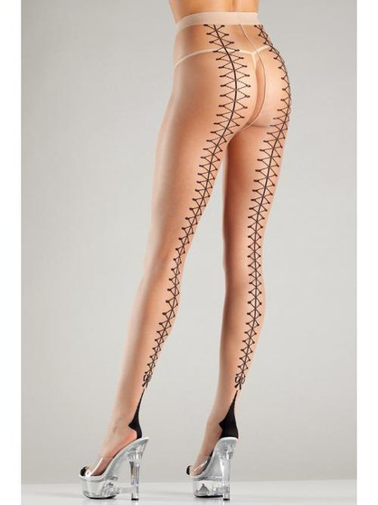 Faux Lace Up Back Cuban Tights