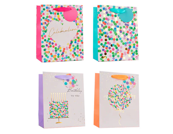 Confetti Detail Foiled Medium Gift Bag - Assorted