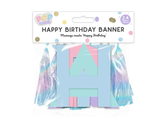 Pastel Glitter Multicolour Happy Birthday Tassel Banner