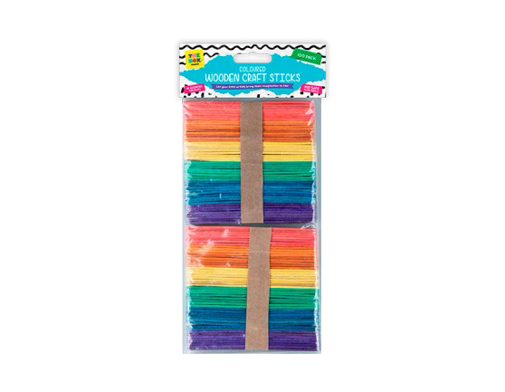Coloured Wooden Craft Sticks 100pk