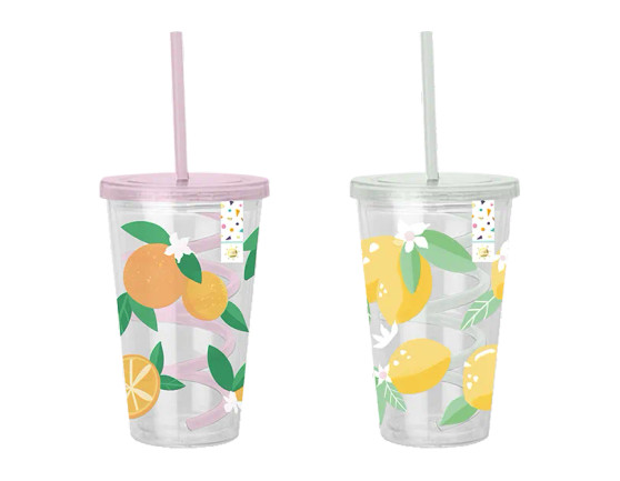 Summer Party Fruit Cup & Swirly Straw - Assorted