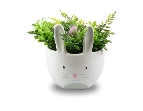 Easter Bunny Planter with Artificial Flowers