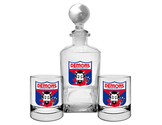Melbourne Demons AFL Glass Decanter 2 x Spirit Glasses Set