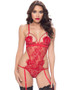 Oh La La Cheri Eyelash Lace Teddy - Red