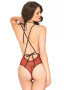 Leg Avenue Floral Lace Deep V Teddy - Burgundy