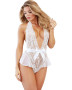 Dreamgirl Halter Scalloped Teddy with Fluttery Ruffles at Hip - White