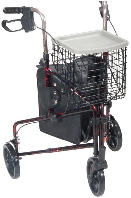 3 Wheel Rollator Rolling Walker with Basket Tray and Pouch