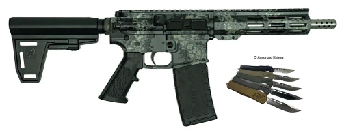GREAT LAKES FIREARMS AR-15 BUNDLE HGA 223 WYLDE 7IN BBL 30RD LICHEN GRY CAMO BRACED W/5 OTF KNIVES